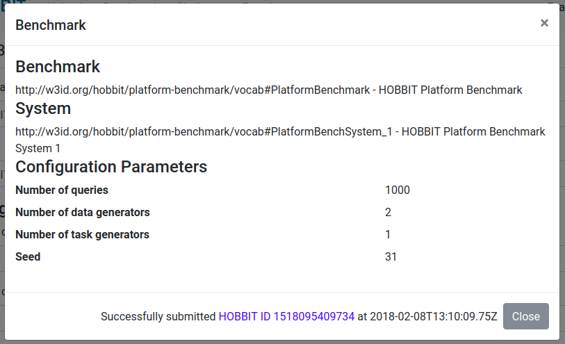 Configuration of a benchmarking experiment. (c) Submission details.